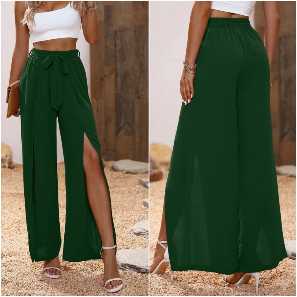 Black Slit Leg Wide leg Chic Pants - Picture 9 of 9